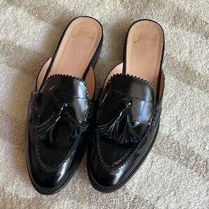 j crew patent leather black mules 9
